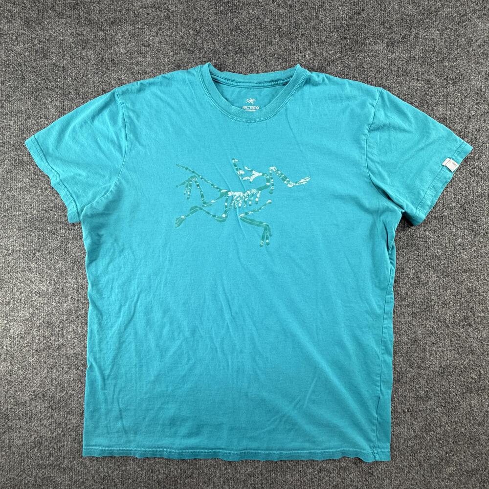 Arc'teryx Shirt Mens XL Blue Archaeopteryx Logo Graphic Tee Hiking Outdoor